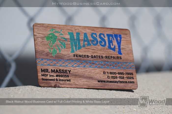 My Wood Business Card | Black Walnut Wood Business Card Full Color Printing White Base Layer Massey