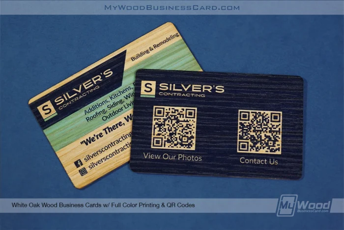 My Wood Business Card |&nbsp;White Oak Wood Business Cards Full Color Printing Qr Codes Silvers