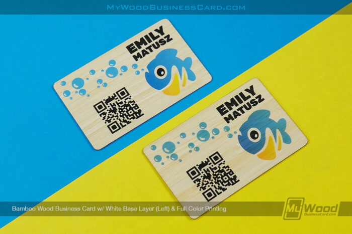 My Wood Business Card | Bamboo Wood Business Card White Base Layer Full Color Printing Comparison Qr Code