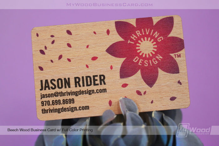 My Wood Business Card | Beech Full Color Print Design Wood Business Card Organic Flowers