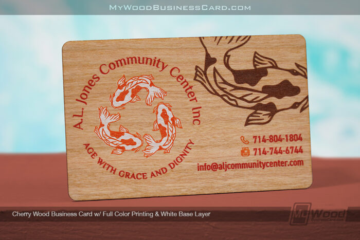 My Wood Business Card | Cherry Wood Business Card Full Color Printing White Base Layer Koi