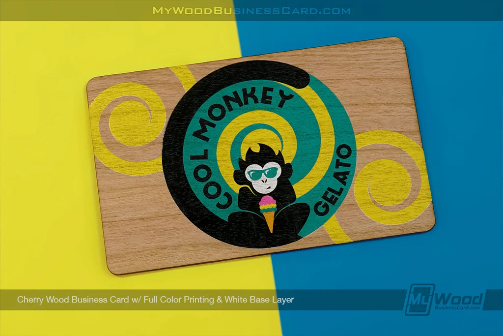 White Ink On Wood Business Cards: When To Use A White Base Layer 4 My Wood Business Card | Cherry Wood Business Card Full Color Printing White Base Layer Monkey