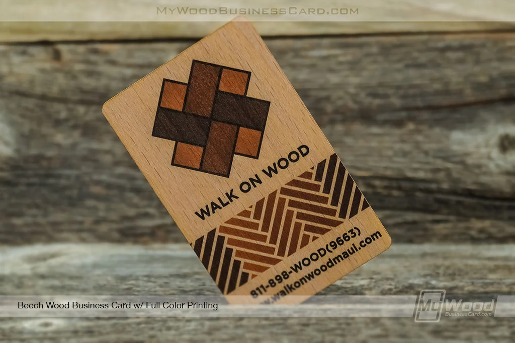 Wood Business Cards Vs. Paper Business Cards: Are Wooden Cards Worth It? 9 My Wood Business Card | Beech Wood Business Card Full Color Printing Flooring Company Design