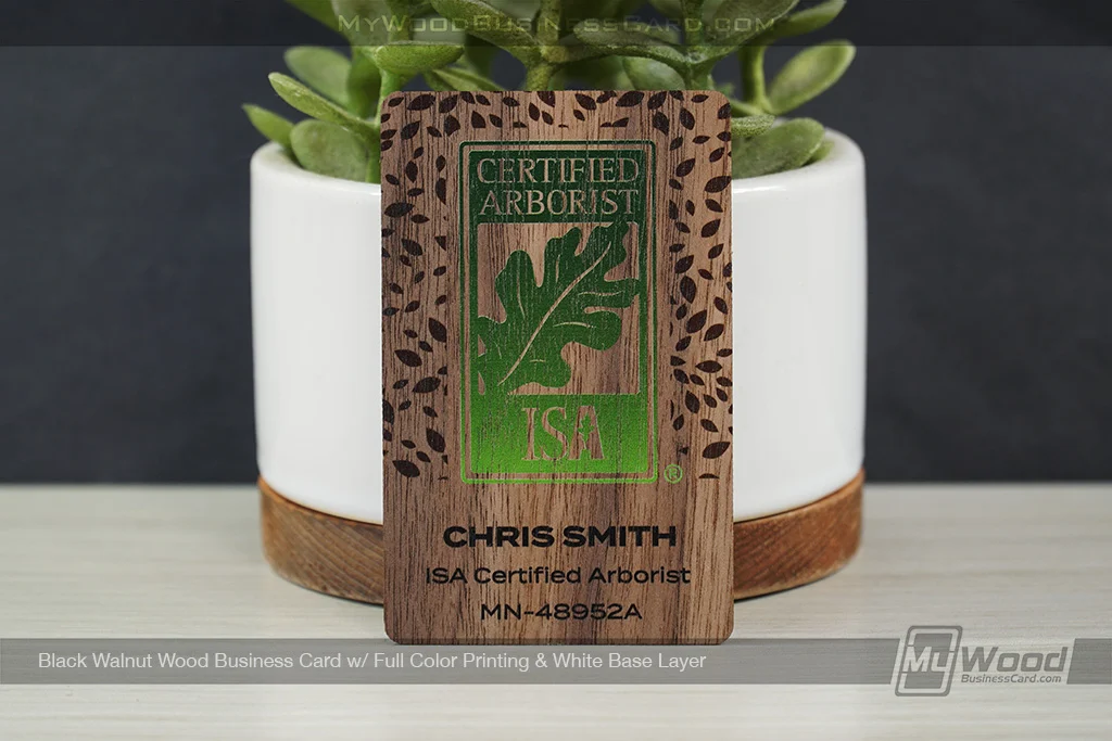 Wood Business Cards Vs. Paper Business Cards: Are Wooden Cards Worth It? 4 My Wood Business Card | Black Walnut Wood Business Card Full Color Printing White Base Layer Isa