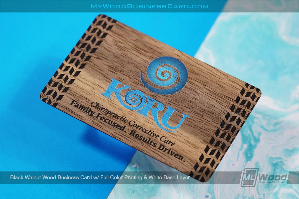 Wood Business Cards Vs. Paper Business Cards: Are Wooden Cards Worth It? 10 My Wood Business Card | Black Walnut Wood Business Card Full Color Printing White Base Layer Koru