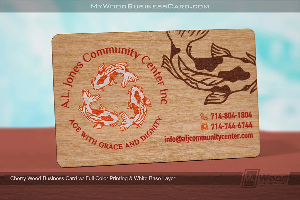 Wood Business Cards Vs. Paper Business Cards: Are Wooden Cards Worth It? 6 My Wood Business Card | Cherry Wood Business Card Full Color Printing White Base Layer Koi