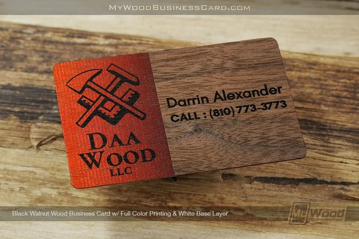 How Wood Grain Changes Your Business Card Design 7 My Wood Business Card | Black Walnut Wood Business Card Full Color Printing White Base Layer Daa